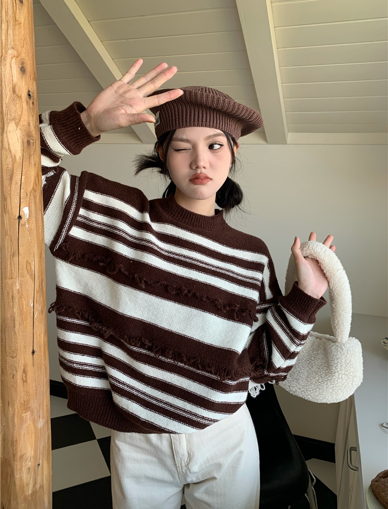 Autumn and winter mixed colors stripe loose slim sweater