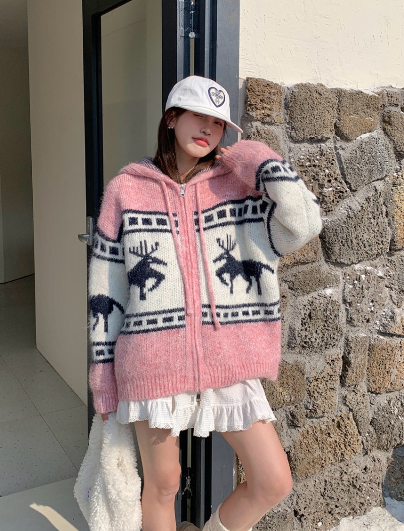 Mixed colors knitted sweater thick jacquard coat