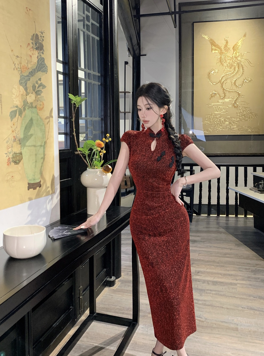 Elegant retro dress Chinese style slim cheongsam