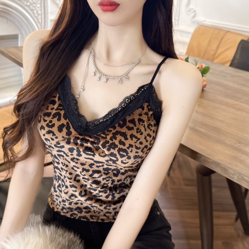 Bottoming leopard vest with chest pad tops for women