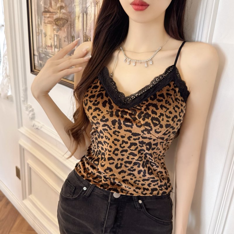 Bottoming leopard vest with chest pad tops for women