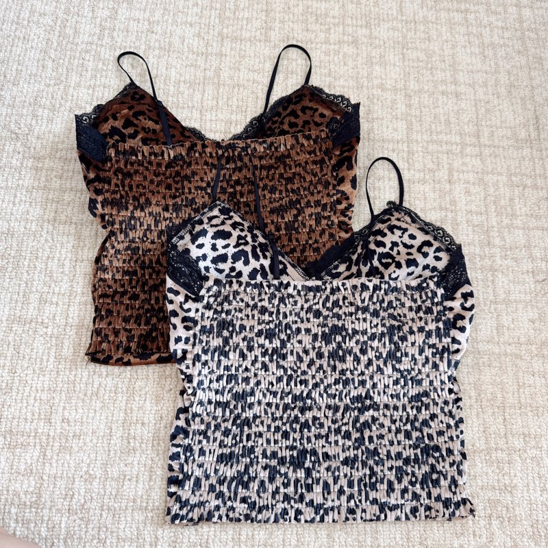 Bottoming leopard vest with chest pad tops for women