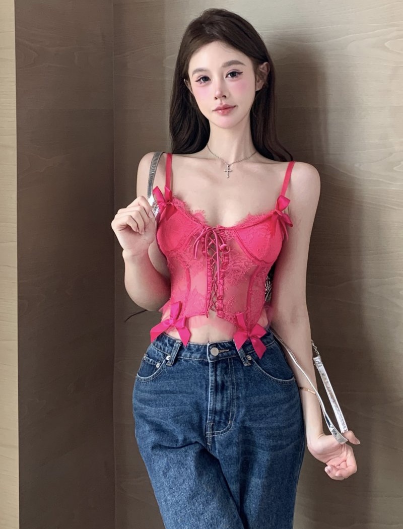 Bow sling lace vest hollow bandage tops for women