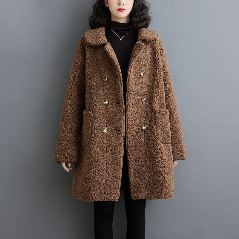 Lapel thermal long overcoat slim lambs wool coat