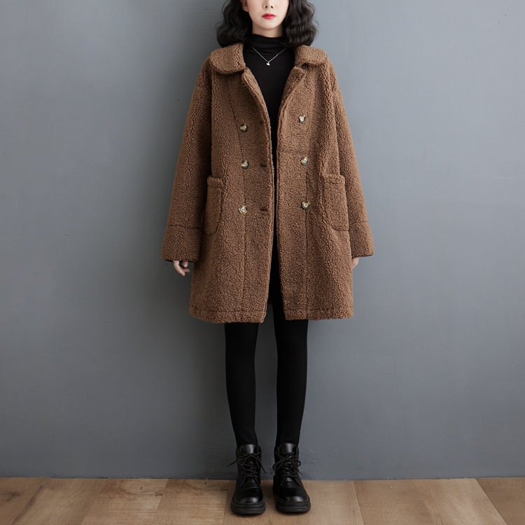 Lapel thermal long overcoat slim lambs wool coat