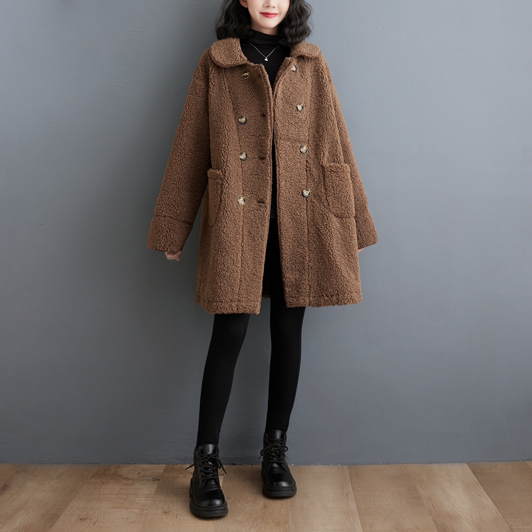 Lapel thermal long overcoat slim lambs wool coat