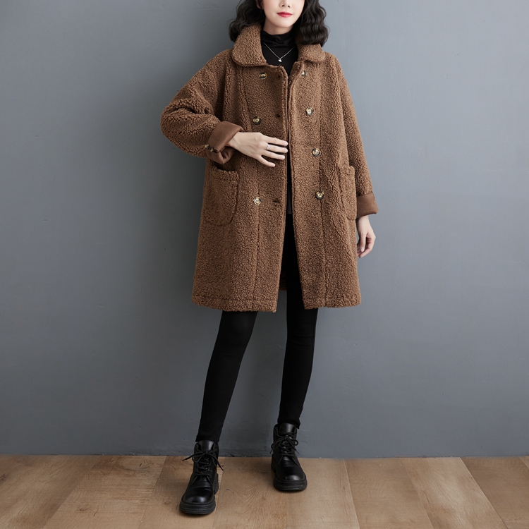 Lapel thermal long overcoat slim lambs wool coat