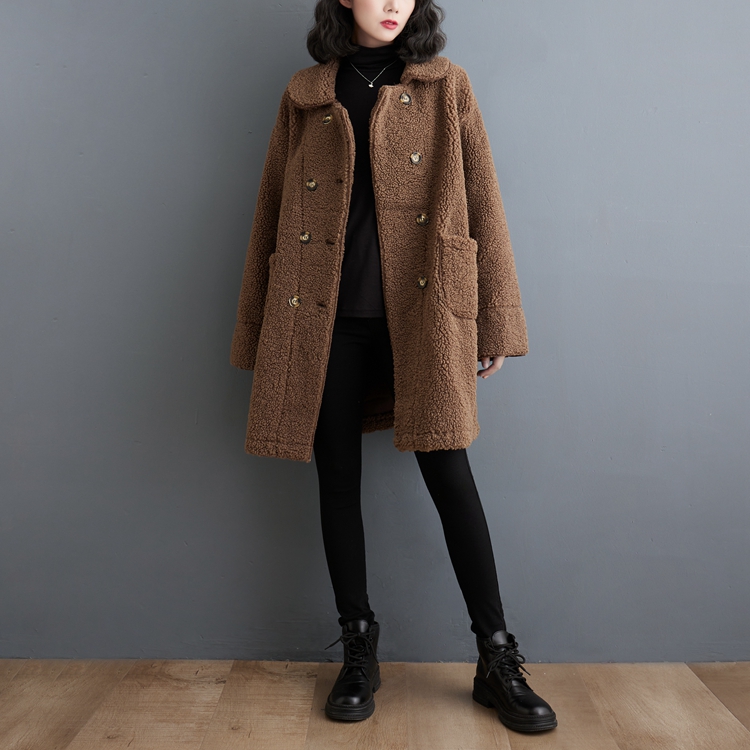 Lapel thermal long overcoat slim lambs wool coat