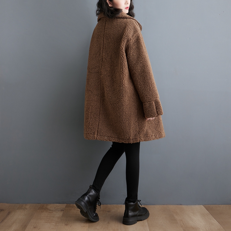 Lapel thermal long overcoat slim lambs wool coat