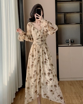 Korean style France style long dress high waist dress