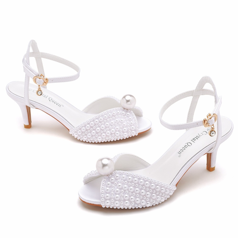 Pearl sandals fish mouth high-heeled shoes