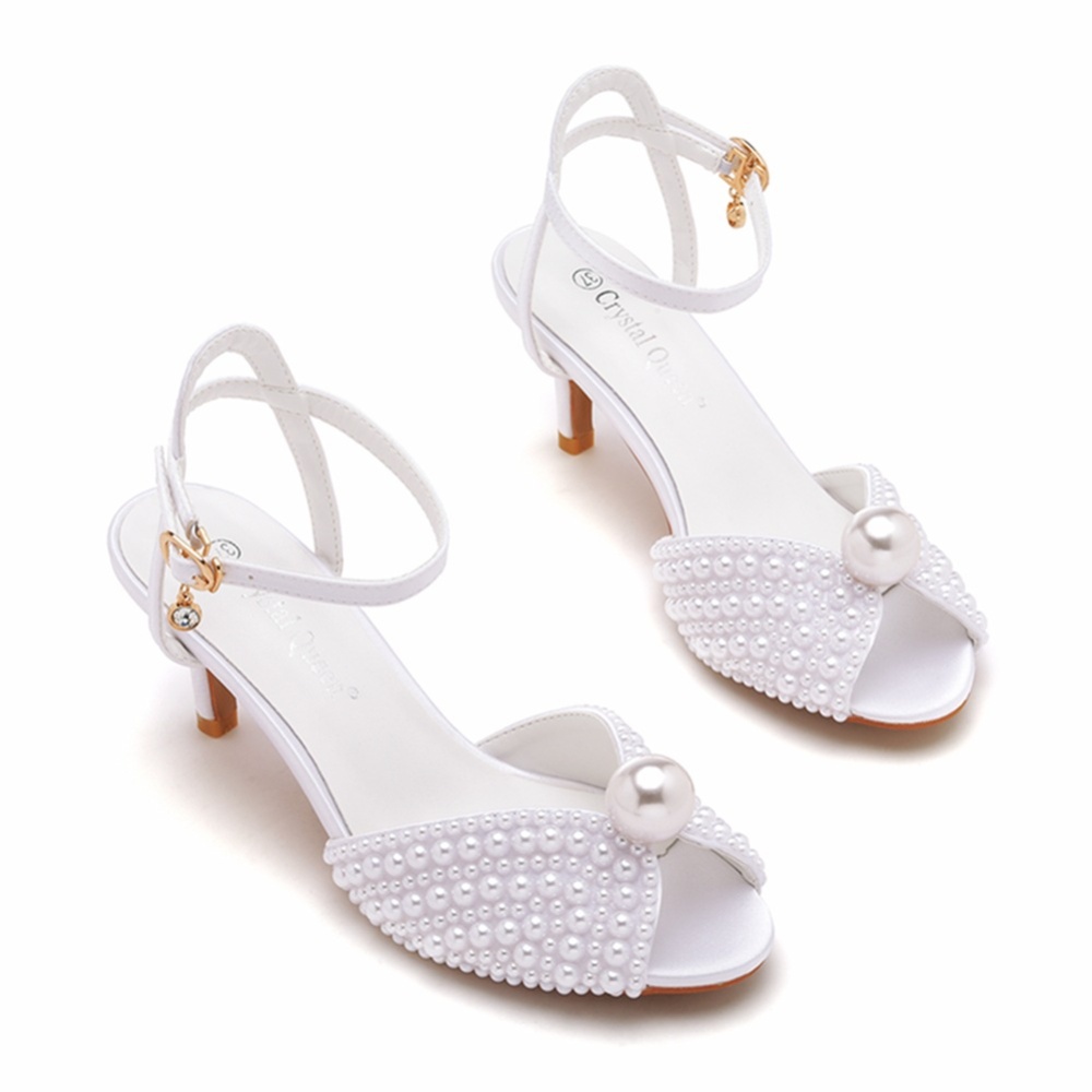 Pearl sandals fish mouth high-heeled shoes