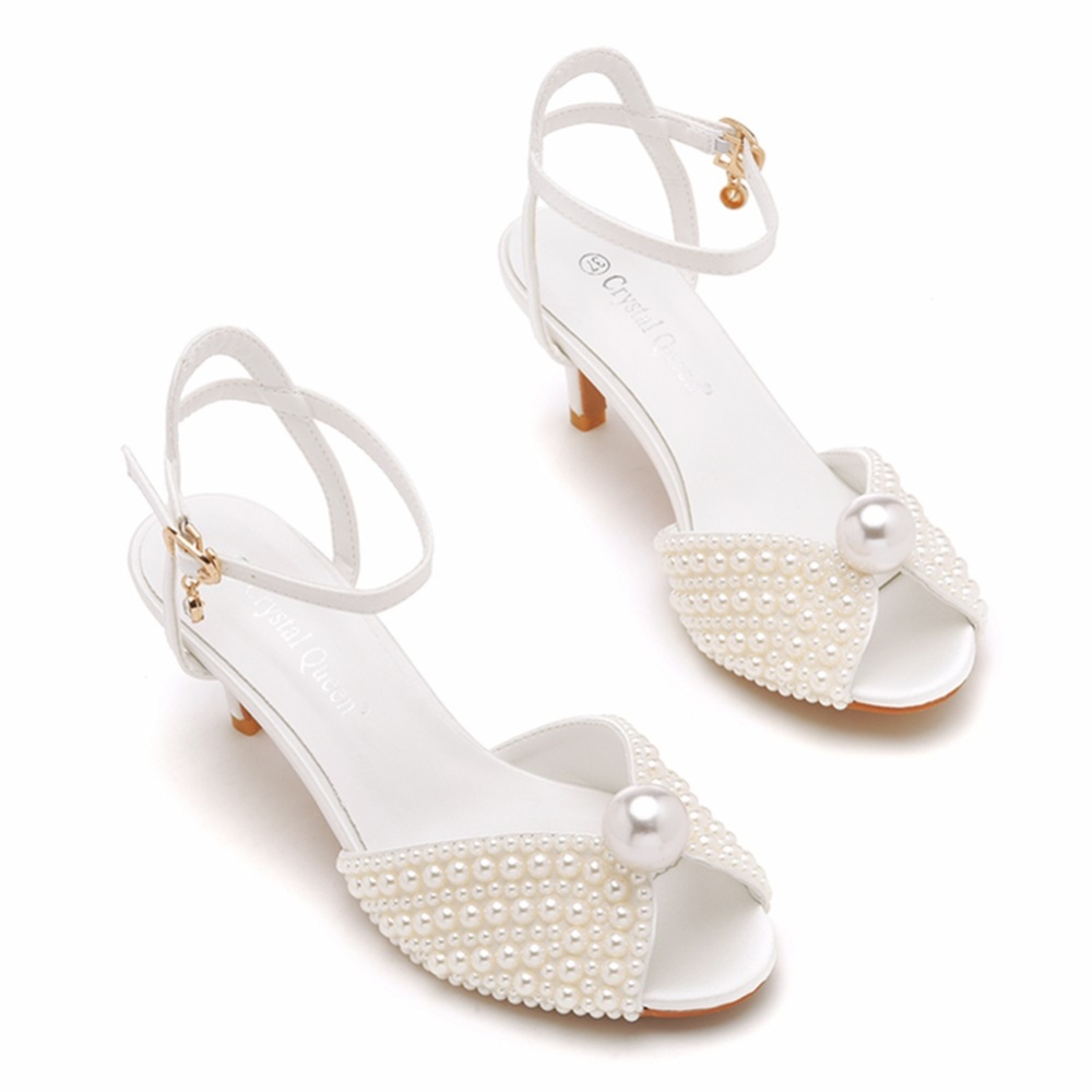 Pearl sandals fish mouth high-heeled shoes