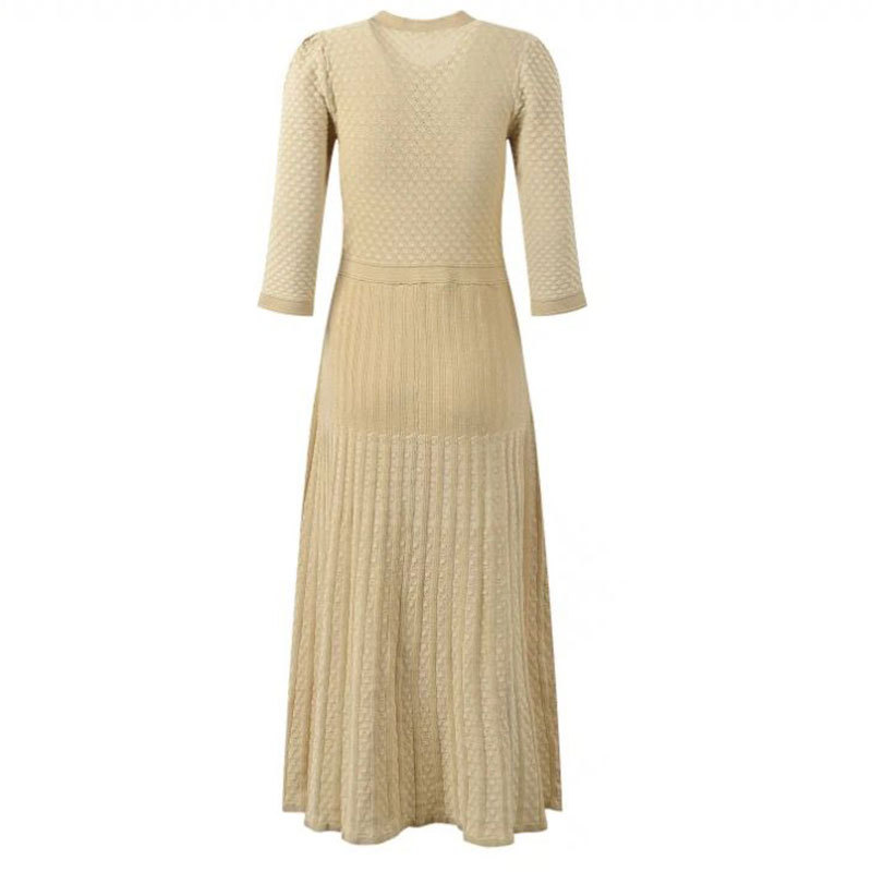 Gold line champagne dress crochet pinched waist long dress