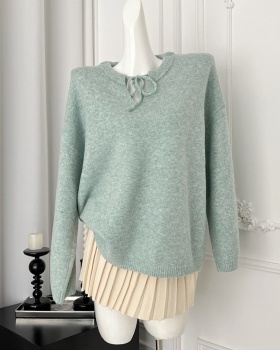 Bow wear frenum tops mixed color pullover sweater