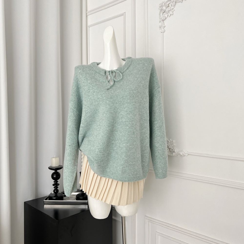 Bow wear frenum tops mixed color pullover sweater