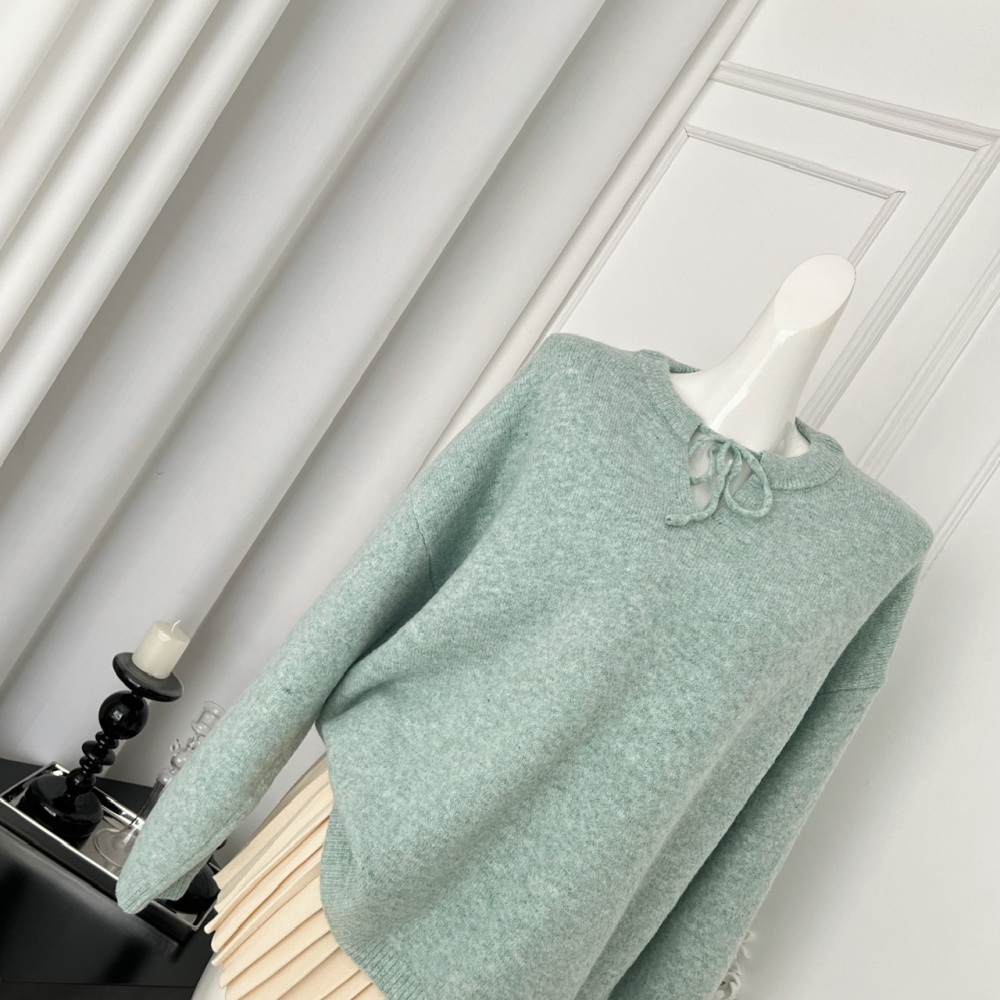 Bow wear frenum tops mixed color pullover sweater