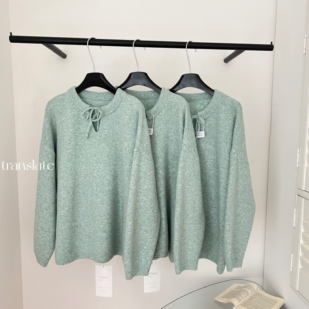 Bow wear frenum tops mixed color pullover sweater