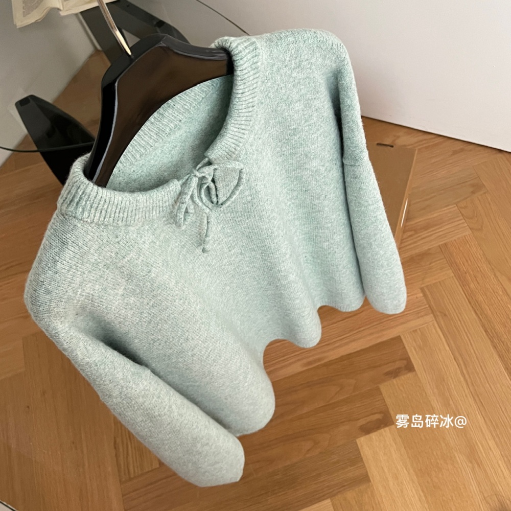 Bow wear frenum tops mixed color pullover sweater