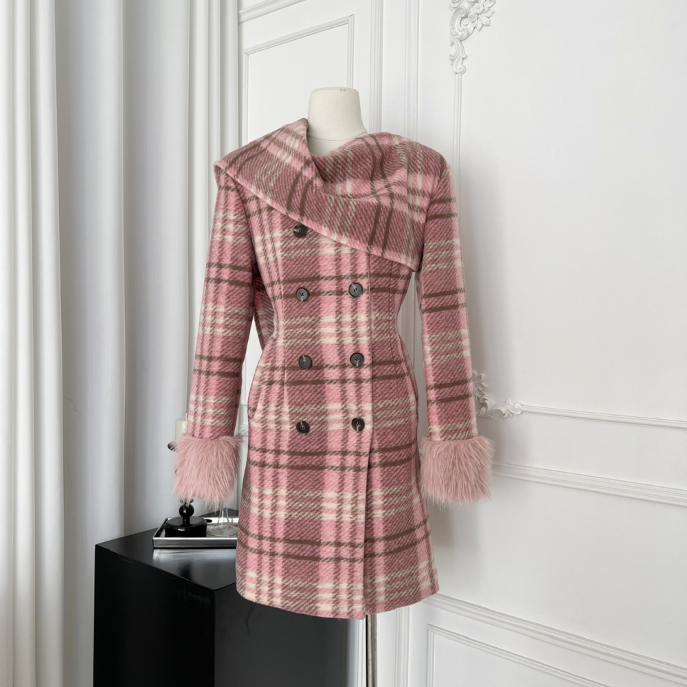 Long pinched waist woolen coat wool overcoat