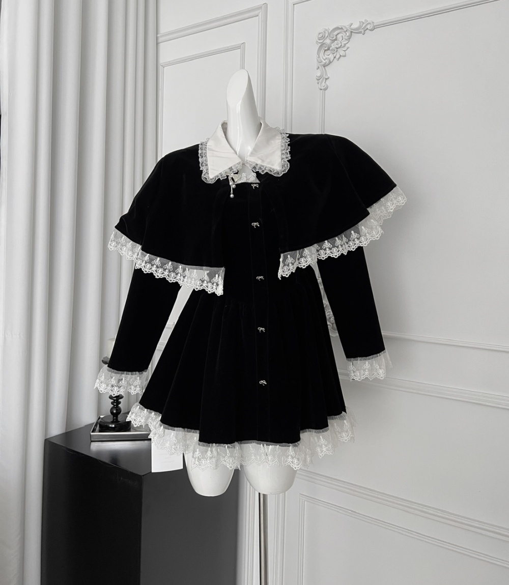 Slim black-white dress sweet autumn and winter cloak