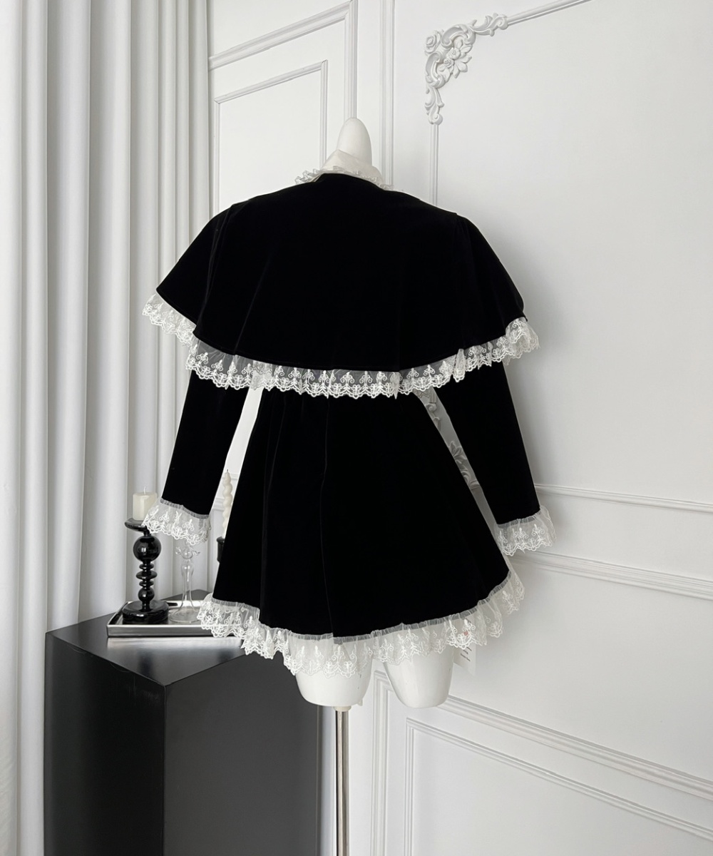 Slim black-white dress sweet autumn and winter cloak