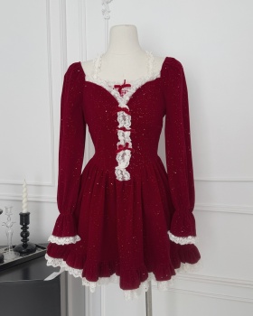 Winter France style slim velvet sweet dress