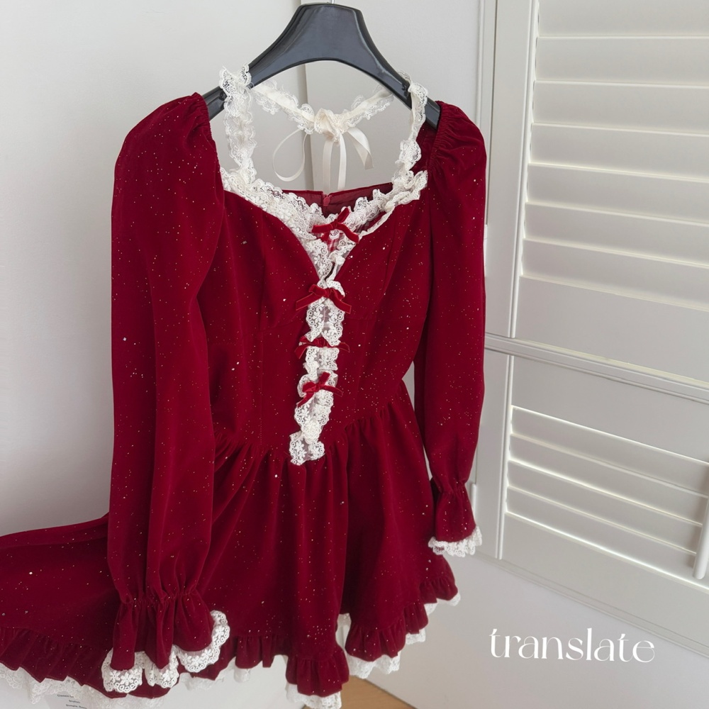 Winter France style slim velvet sweet dress