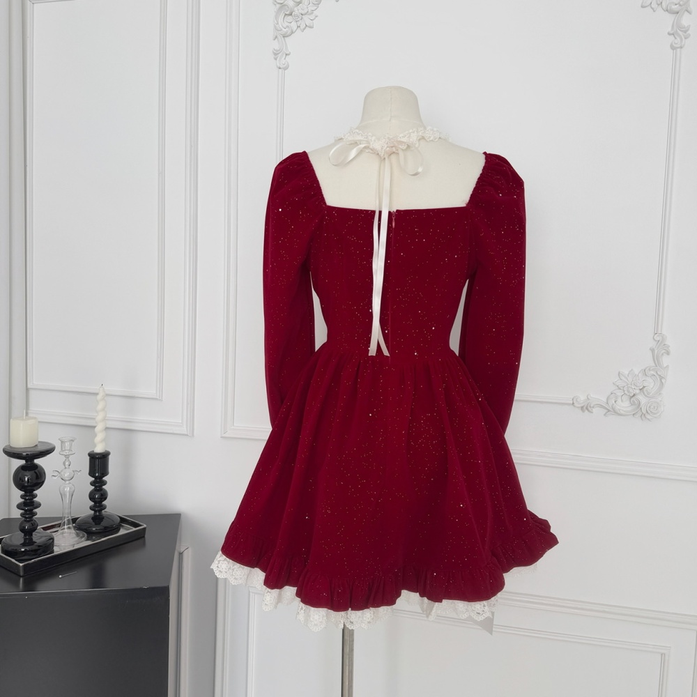 Winter France style slim velvet sweet dress