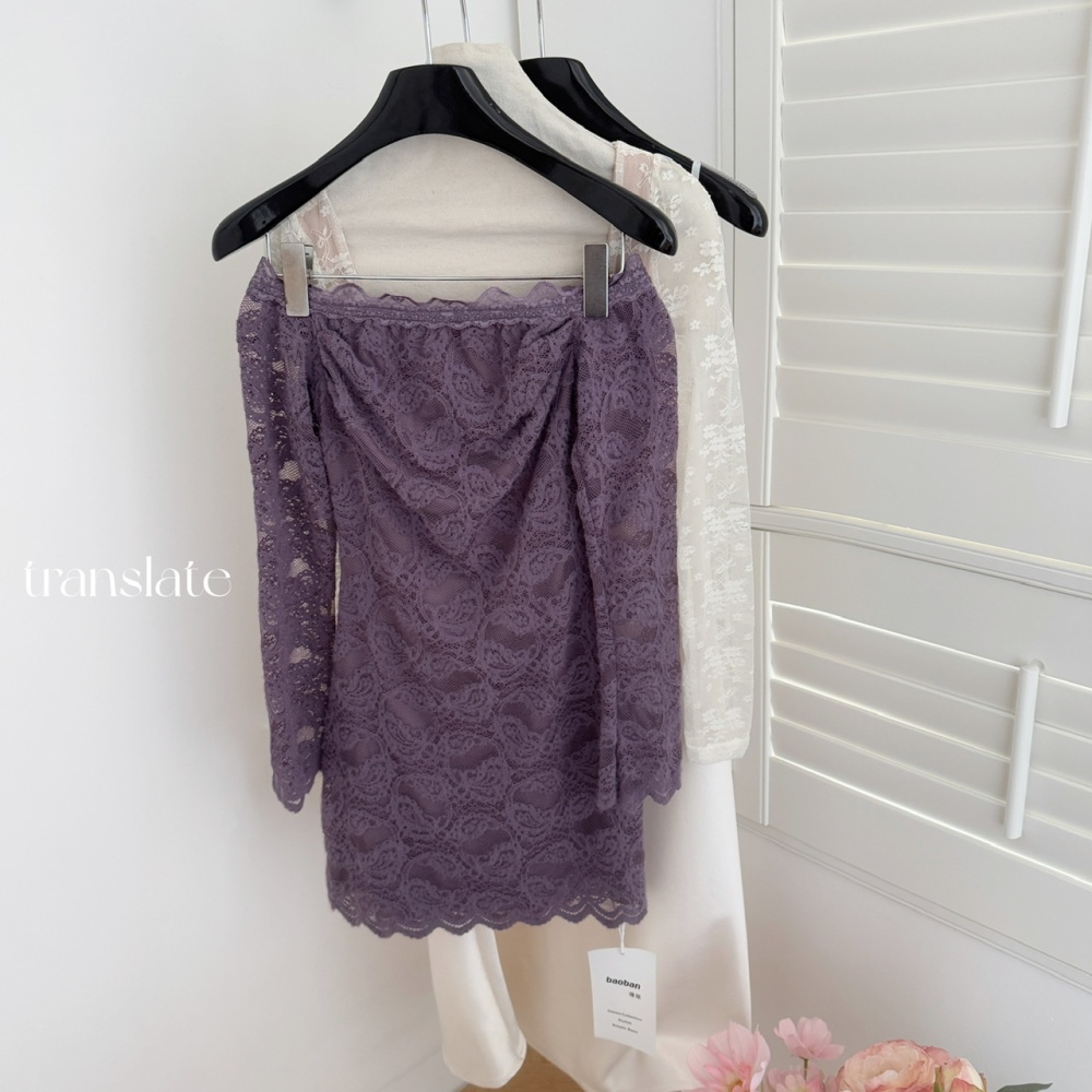 Embroidery sueding purple temperament lace dress