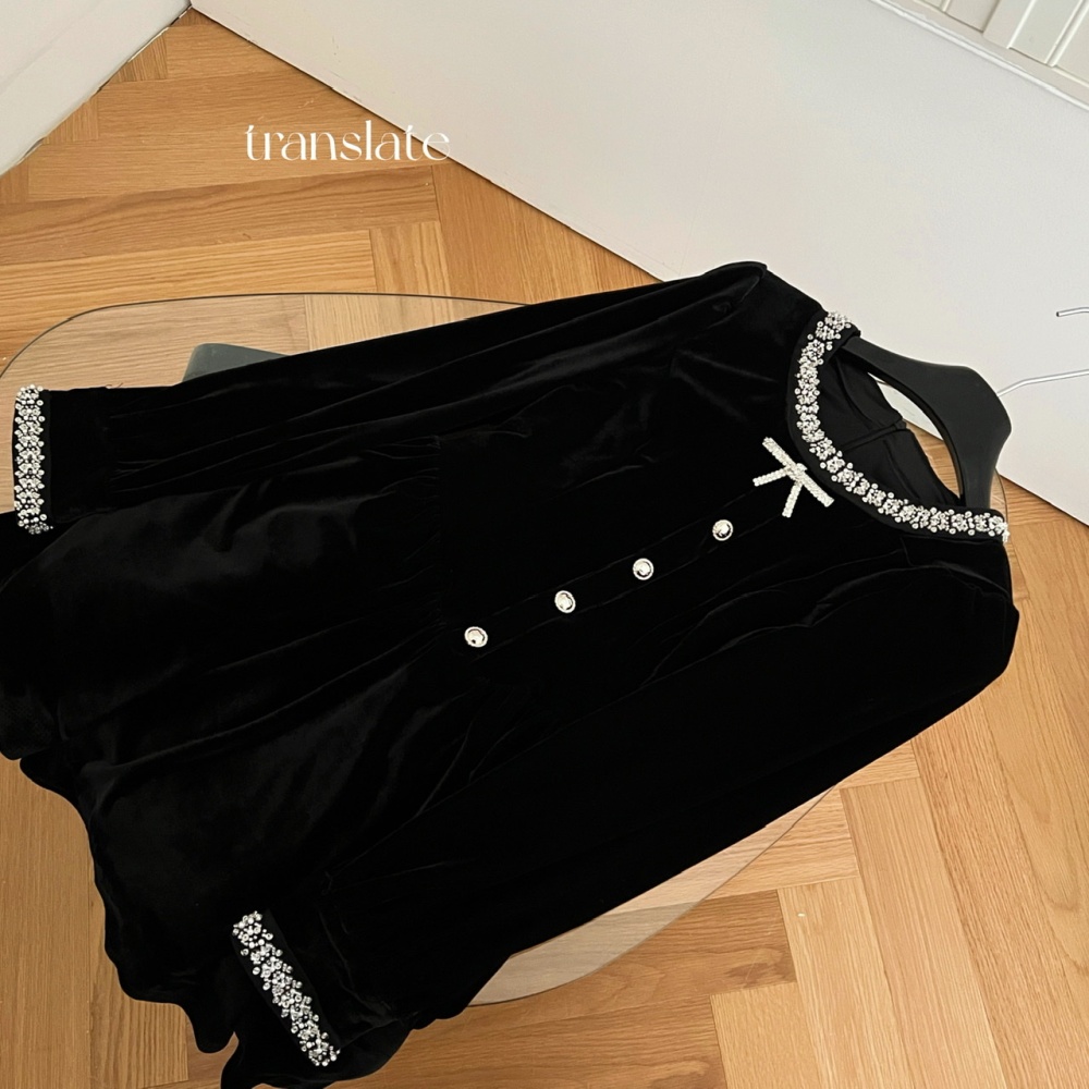 Autumn and winter velvet black rhinestone dress