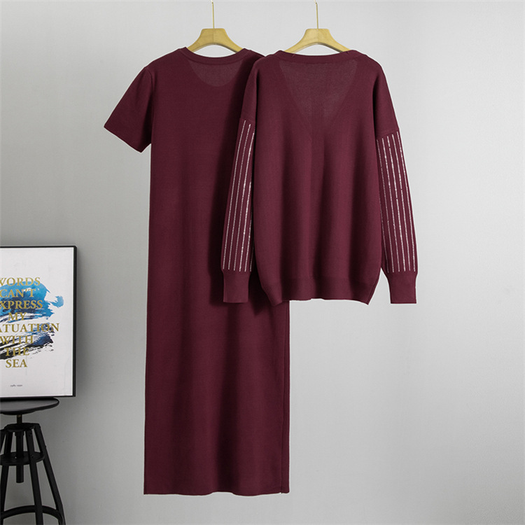 Spring and autumn long dress cardigan 2pcs set for women