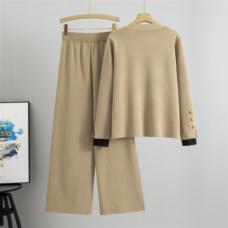 Lazy knitted casual pants loose spring coat 2pcs set for women