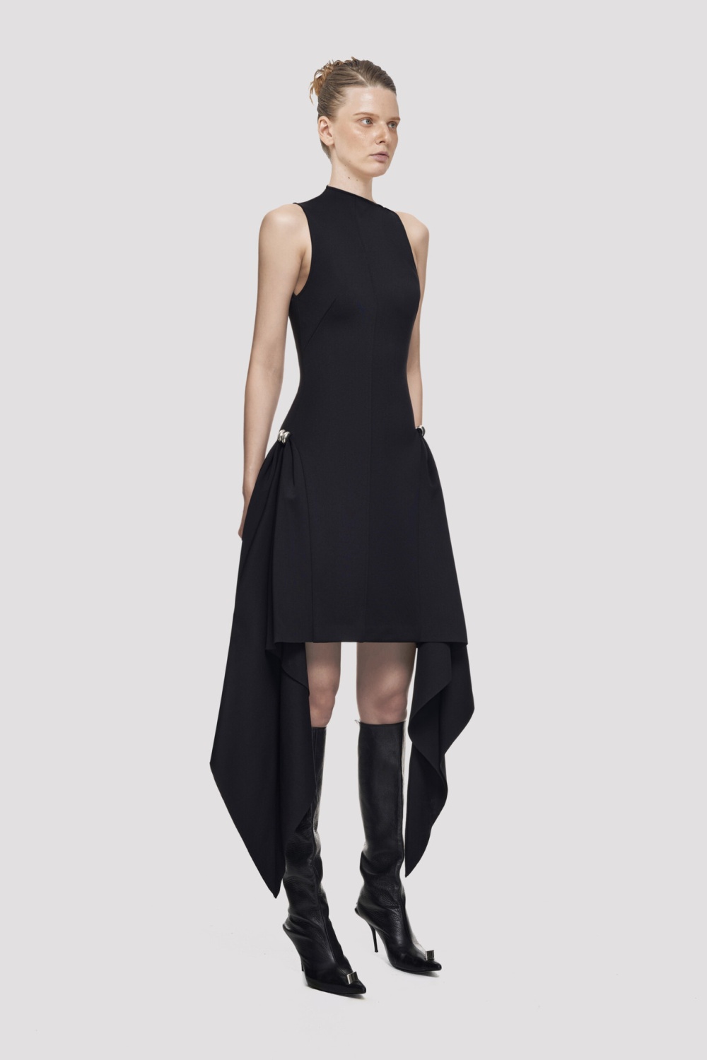 Niche slim long dress oblique collar simple dress