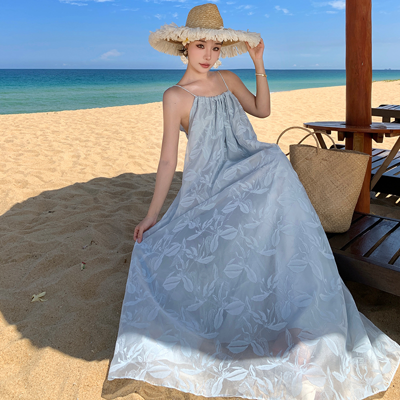 Seaside vacation lady sling temperament fold dress