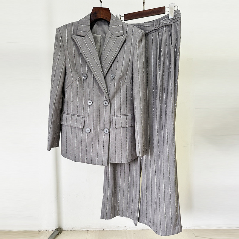 Double-breasted long pants business suit 2pcs set