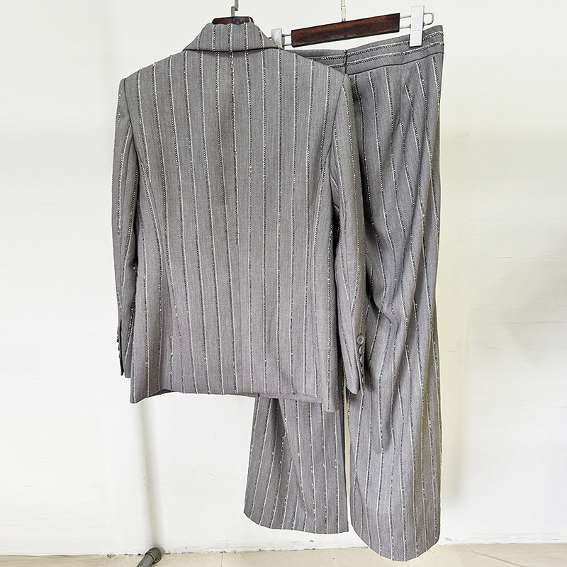 Double-breasted long pants business suit 2pcs set