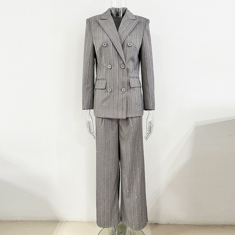 Double-breasted long pants business suit 2pcs set