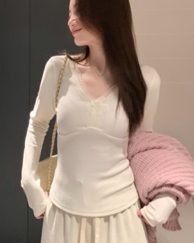 Lace small shirt sueding bottoming shirt for women