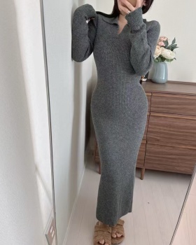 Korean style fashion spring long sleeve knitted dress