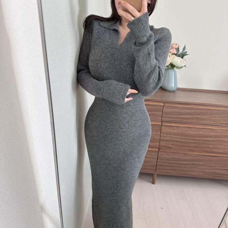 Korean style fashion spring long sleeve knitted dress