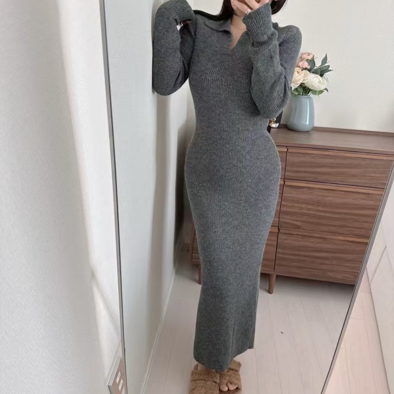 Korean style fashion spring long sleeve knitted dress