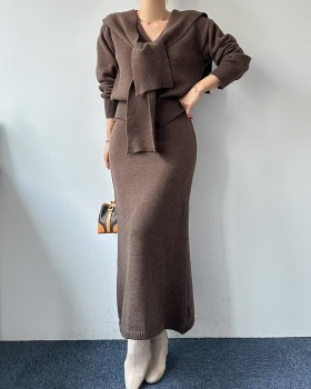 Long sleeve temperament A-line package hip skirt a set