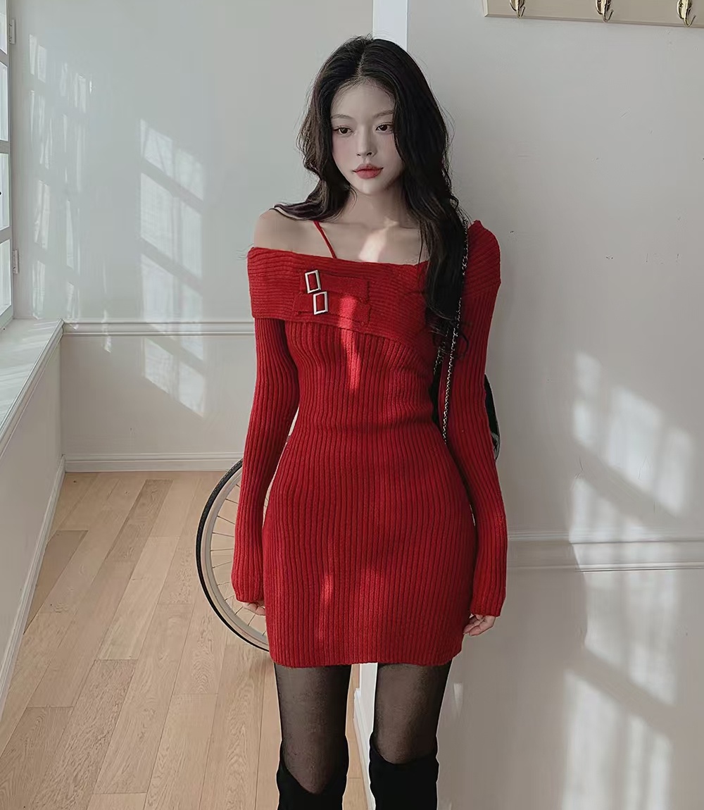 Package hip sling niche Korean style retro dress