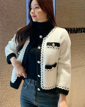 Temperament mixed colors unique long sleeve buckle coat