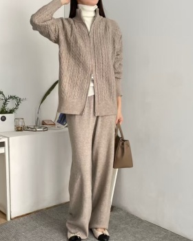 Lazy high waist pants knitted twist long pants a set