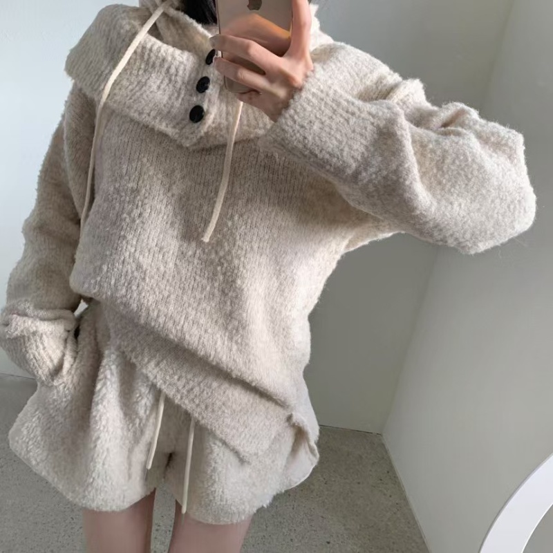 Removable slim lazy sweater hooded Korean style cloak