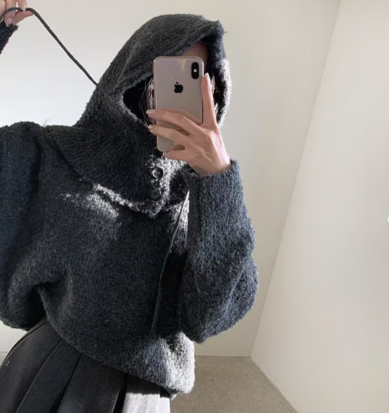 Removable slim lazy sweater hooded Korean style cloak