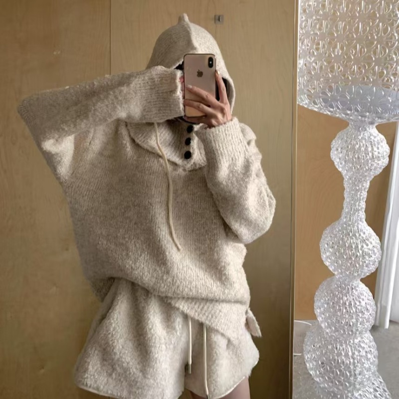 Removable slim lazy sweater hooded Korean style cloak