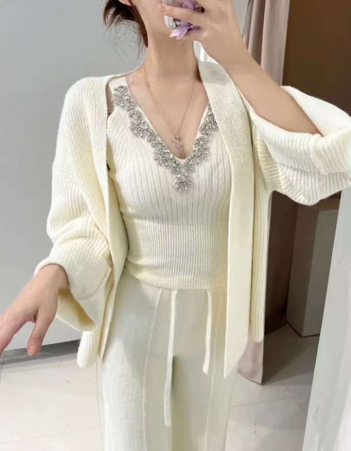 Korean style long sleeve coat sling sweater 2pcs set